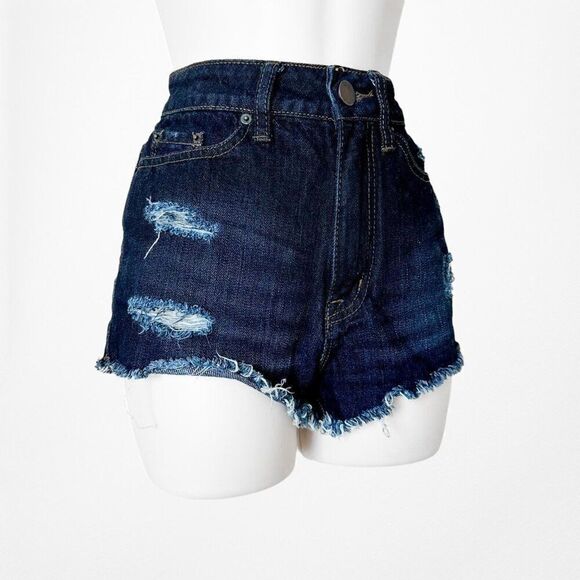 Urban Outfitters Dark Wash High Waisted Distressed Destroyed Shorts Size 24/S/XS - Picture 5 of 6